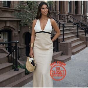 Zara Linen Open Back Midi Dress Tan Neutral Chic Resort Vacation Size M L  NWT